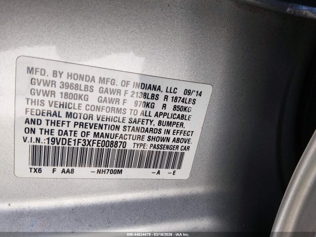 Продажа на аукционе авто 2015 Acura Ilx 2.0l, vin: 19VDE1F3XFE008870, номер лота: 44624479