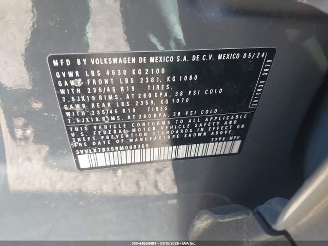 44624481 :رقم المزاد ، 3VVLX7B25RM088359 vin ، 2024 Volkswagen Taos 1.5t Se Black مزاد بيع