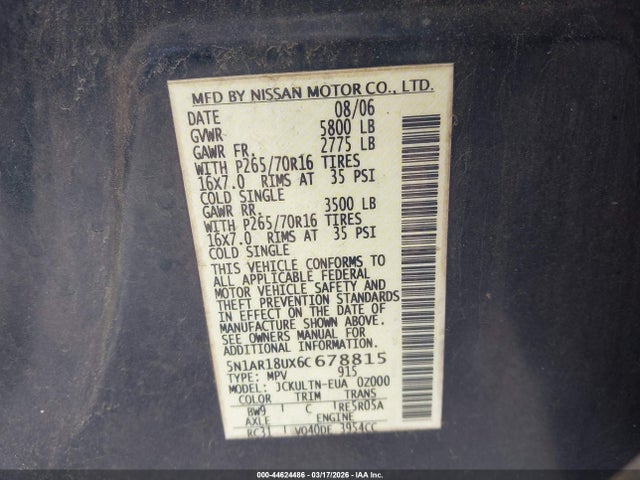 2006 NISSAN PATHFINDER 5N1AR18UX6C678815 Photo 8