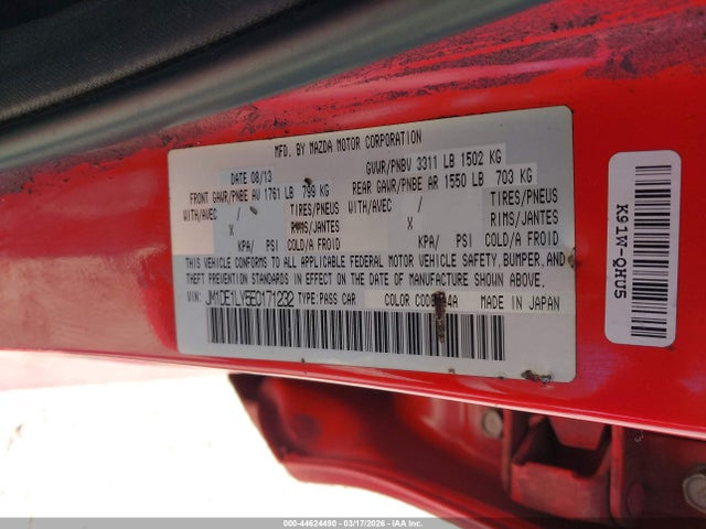 Aukcja sprzedaży 2014 Mazda Mazda2 Touring, vin: JM1DE1LY5E0171232, numer aukcji: 44624490