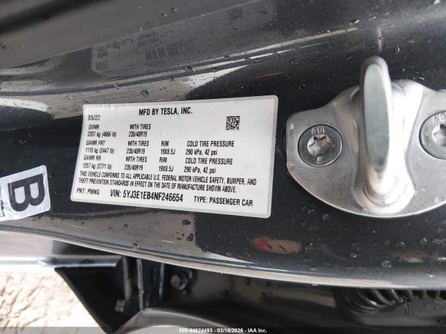 Aukcja sprzedaży 2022 Tesla Model 3 Long Range Dual Motor All-wheel Drive, vin: 5YJ3E1EB4NF246654, numer aukcji: 44624493