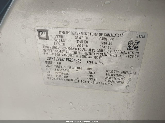 Продаж на аукціоні авто 2015 Gmc Terrain Sle-1, vin: 2GKFLVEK1F6264342, номер лоту: 44624522