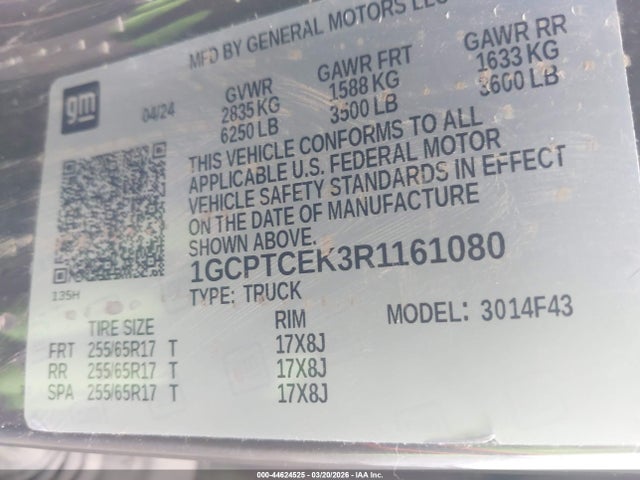 1GCPTCEK3R1161080 Chevrolet Colorado 4wd Lt