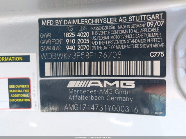 2008 MERCEDES-BENZ SLK 55 AMG WDBWK73F58F176708 Photo 8