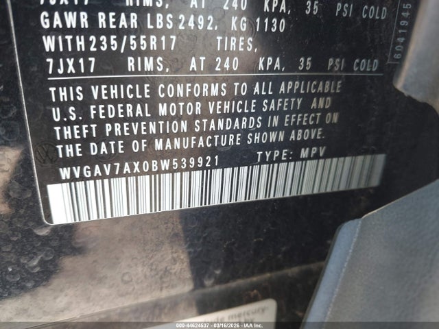 2011 VOLKSWAGEN TIGUAN WVGAV7AX0BW539921 Photo 8