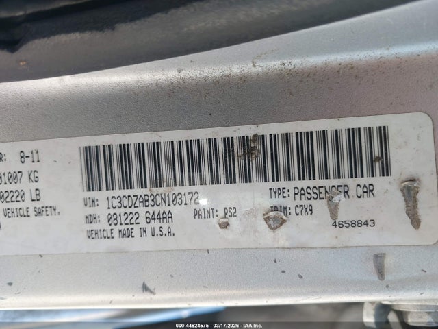 Продаж на аукціоні авто 2012 Dodge Avenger Se, vin: 1C3CDZAB3CN103172, номер лоту: 44624575