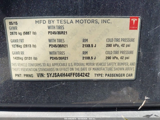 Aukcja sprzedaży 2015 Tesla Model S 85d/p85d, vin: 5YJSA4H44FF084242, numer aukcji: 44624578