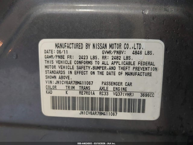 Продажа на аукционе авто 2011 Infiniti G37x, vin: JN1CV6AR7BM411067, номер лота: 44624583