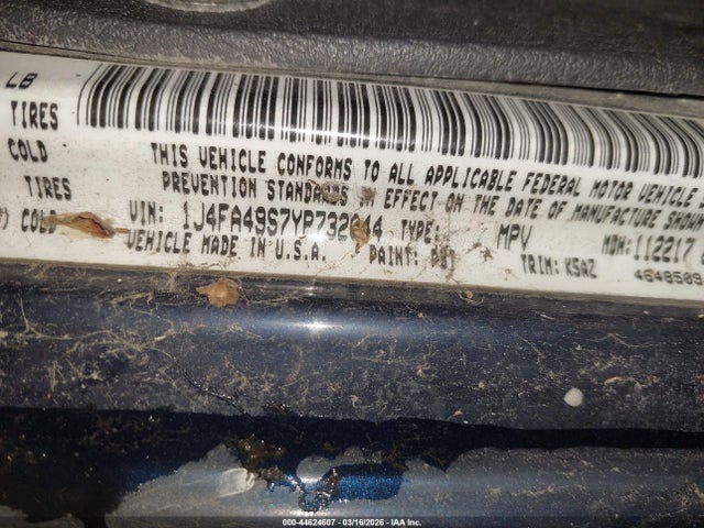 44624607 :رقم المزاد ، 1J4FA49S7YP732044 vin ، 2000 Jeep Wrangler Sport مزاد بيع