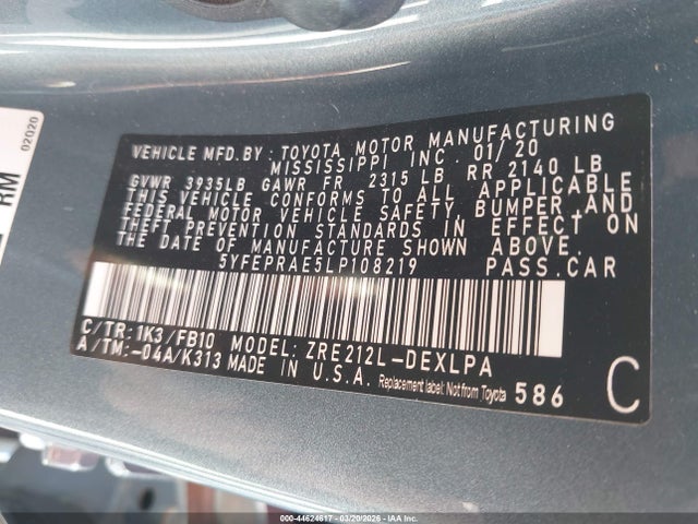 2020 TOYOTA COROLLA 5YFEPRAE5LP108219 Photo 8