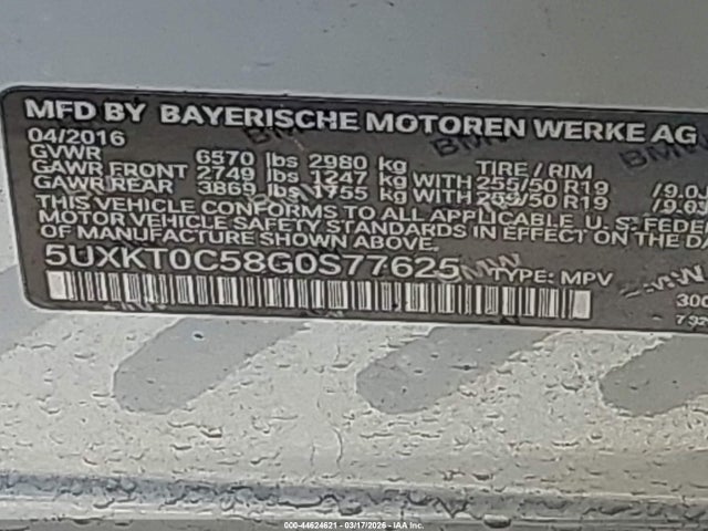 44624621 :رقم المزاد ، 5UXKT0C58G0S77625 vin ، 2016 Bmw X5 Edrive Xdrive40e مزاد بيع