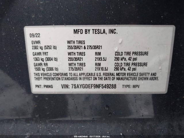 7SAYGDEF9NF549288 Tesla Model Y Performance Dual Motor All-wheel Drive