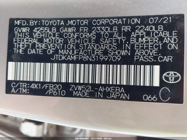 JTDKAMFP8N3199709 Toyota Prius Prime Le