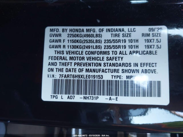 7FART6H9XLE019153 Honda Cr-v Hybrid Touring