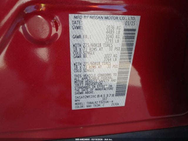 Nissan Rogue Sl 2015 5N1AT2MT2FC841378 Image 9