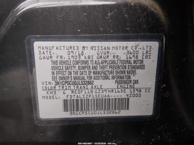 3N1CP5CU0JL532862 Nissan KICKS SV