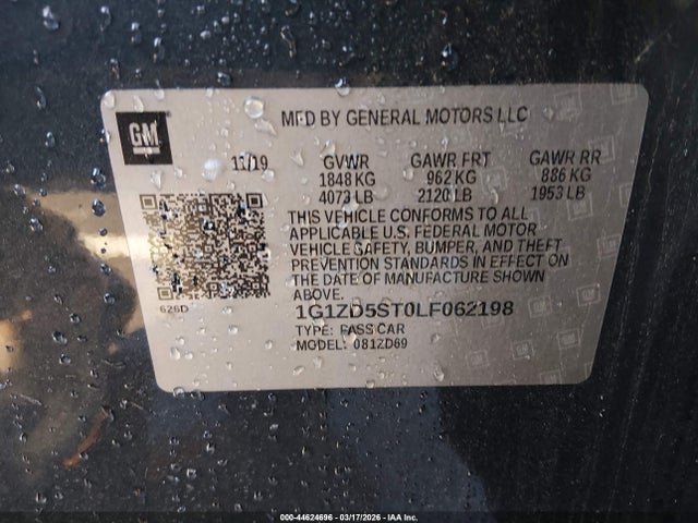 Aukcja sprzedaży 2020 Chevrolet Malibu Fwd Lt, vin: 1G1ZD5ST0LF062198, numer aukcji: 44624696
