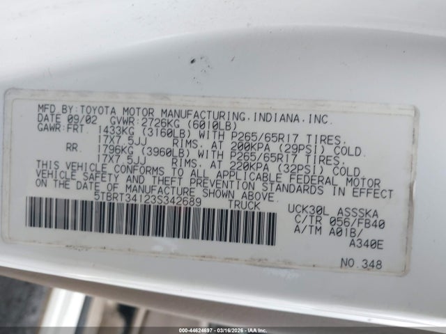 2003 TOYOTA TUNDRA 5TBRT34123S342689 Photo 8