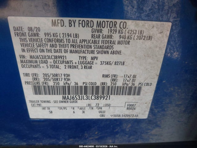 MAJ6S3JL3LC389921 Ford Ecosport Ses