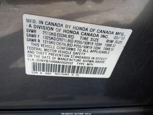 Продажа на аукционе авто 2010 Acura Zdx, vin: 2HNYB1H4XAH502032, номер лота: 44624732