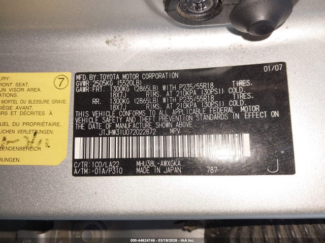Продажа на аукционе авто 2007 Lexus Rx 400h, vin: JTJHW31U072022872, номер лота: 44624746