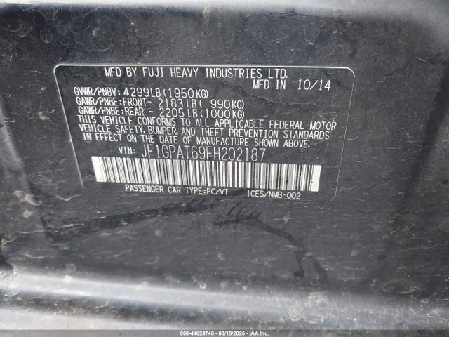 Aukcja sprzedaży 2015 Subaru Impreza 2.0i Sport Premium, vin: JF1GPAT69FH202187, numer aukcji: 44624748