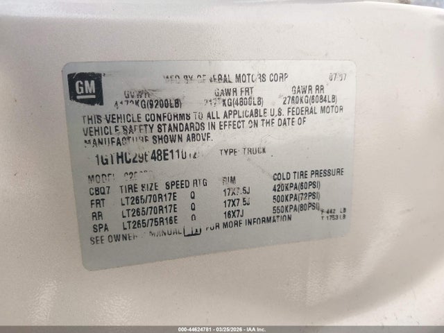 Aukcja sprzedaży 2008 Gmc Sierra 2500hd Slt, vin: 1GTHC29648E110125, numer aukcji: 44624781