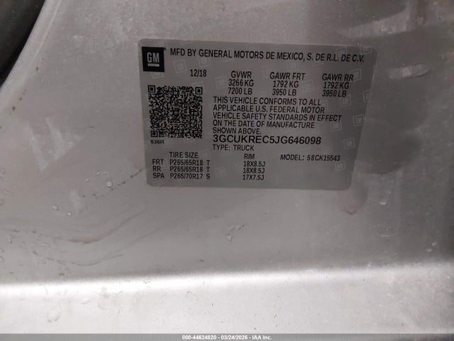 44624820 :رقم المزاد ، 3GCUKREC5JG646098 vin ، 2018 Chevrolet Silverado 1500 2lt مزاد بيع