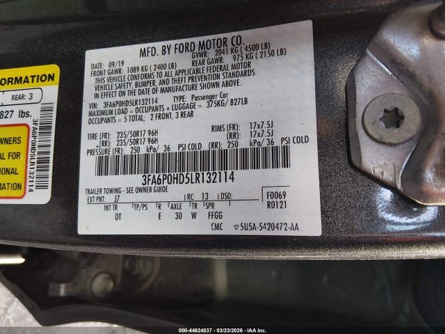 Продажа на аукционе авто 2020 Ford Fusion Se, vin: 3FA6P0HD5LR132114, номер лота: 44624837