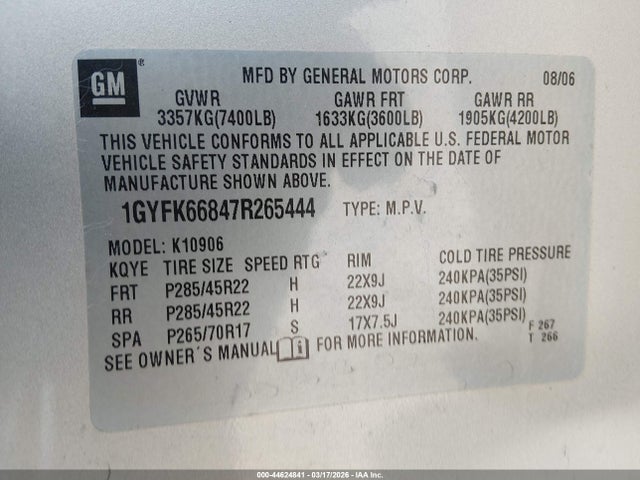 2007 CADILLAC ESCALADE ESV 1GYFK66847R265444 Photo 8