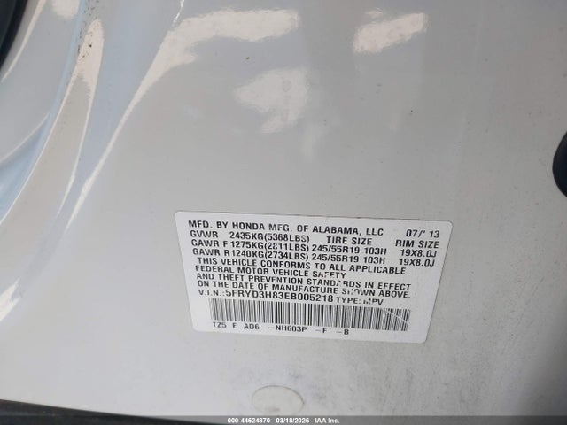 44624870 :رقم المزاد ، 5FRYD3H83EB005218 vin ، 2014 Acura Mdx Advance Pkg W/entertainment Pkg مزاد بيع