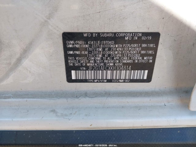 44624871 :رقم المزاد ، JF2GTAECXKH304814 vin ، 2019 Subaru Crosstrek 2.0i Premium مزاد بيع