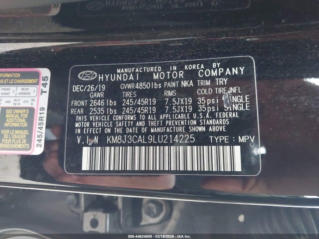 Aukcja sprzedaży 2020 Hyundai Tucson Sport, vin: KM8J3CAL9LU214225, numer aukcji: 44624889