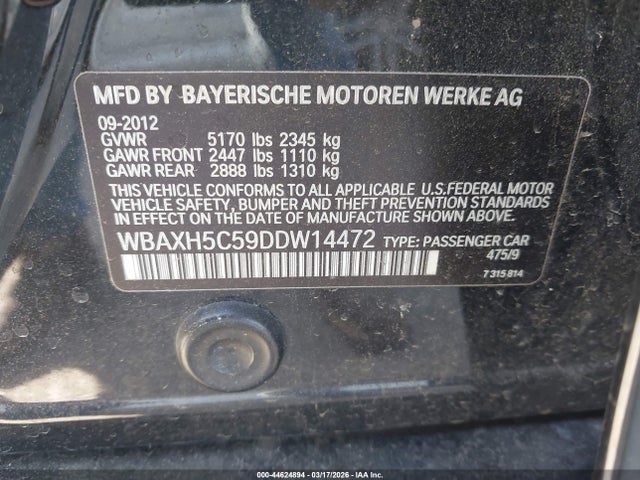 44624894 :رقم المزاد ، WBAXH5C59DDW14472 vin ، 2013 Bmw 528i Xdrive مزاد بيع