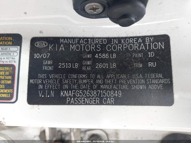 44624901 :رقم المزاد ، KNAFG526387150849 vin ، 2008 Kia Rondo Lx V6 مزاد بيع