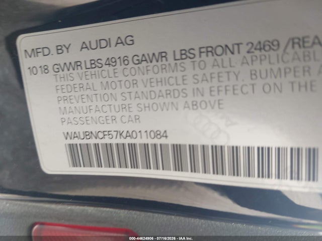 44624906 :رقم المزاد ، WAUBNCF57KA011084 vin ، 2019 Audi A5 45 Premium مزاد بيع