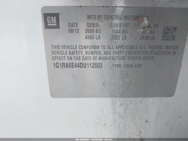 44624907 :رقم المزاد ، 1G1RA6E44DU112603 vin ، 2013 Chevrolet Volt مزاد بيع