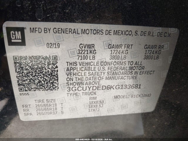 3GCUYDED6KG133681 Chevrolet Silverado 1500 Lt