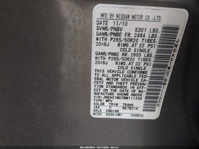 Продажа на аукционе авто 2011 Infiniti Fx35, vin: JN8AS1MU7BM111338, номер лота: 44624934