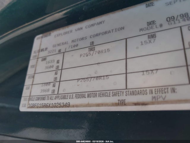 1999 CHEVROLET EXPRESS 1GBFG15R6X1025349 Photo 8