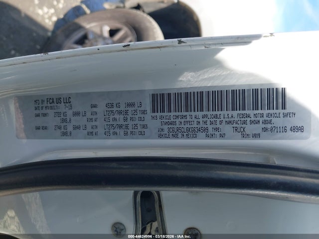 Продаж на аукціоні авто 2019 Ram 2500 Tradesman  4x4 6'4 Box, vin: 3C6UR5CL6KG634509, номер лоту: 44624996