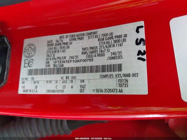 Ford F-150 Xlt 2016 1FTEW1EF1GKF00755 Image 9