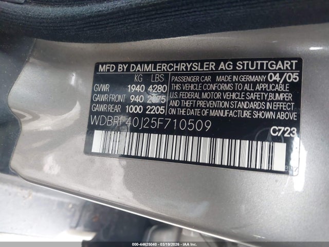 2005 Mercedes-benz C 230 Kompressor Sport მანქანა იყიდება აუქციონზე, vin: WDBRF40J25F710509, აუქციონის ნომერი: 44625040