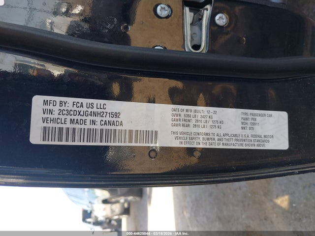 Продажа на аукционе авто 2022 Dodge Charger Sxt Awd, vin: 2C3CDXJG4NH271592, номер лота: 44625044