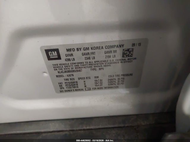 Aukcja sprzedaży 2016 Buick Encore Convenience, vin: KL4CJBSB5GB528467, numer aukcji: 44625052