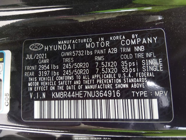 2022 Hyundai Palisade Sel მანქანა იყიდება აუქციონზე, vin: KM8R44HE7NU364916, აუქციონის ნომერი: 44625070