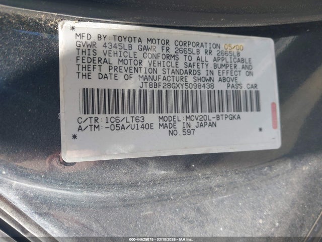Продаж на аукціоні авто 2000 Lexus Es 300, vin: JT8BF28GXY5098438, номер лоту: 44625075