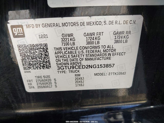 3GTU9CED2NG153857 GMC Sierra 1500 Limited 4wd Short Box Elevation