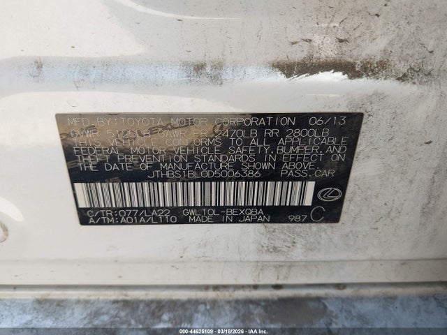 Продаж на аукціоні авто 2013 Lexus Gs 450h, vin: JTHBS1BL0D5006386, номер лоту: 44625109