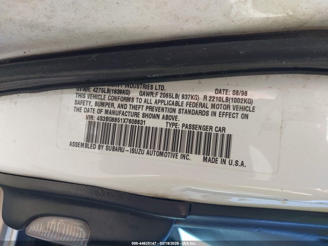 1999 Subaru Legacy 30th Ann. Outback Ltd./outback მანქანა იყიდება აუქციონზე, vin: 4S3BG6851X7608831, აუქციონის ნომერი: 44625147